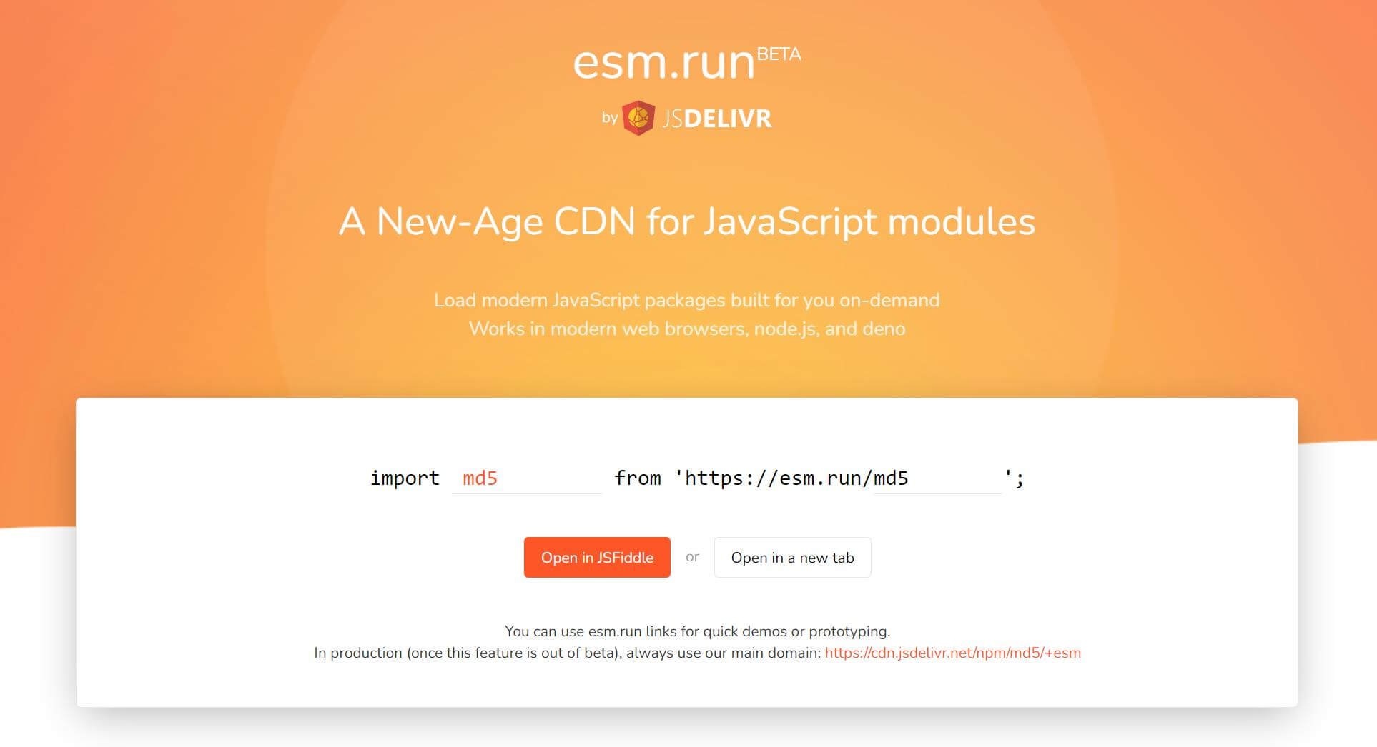 esm.run 网站上的包转换操作界面